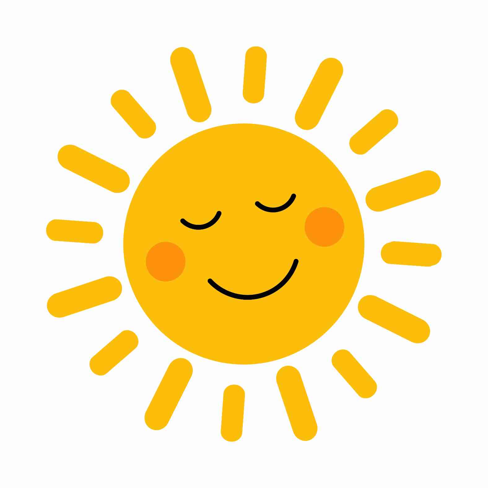 Cute sun with smile for sticker. Design element.